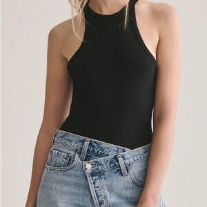 Agolde black ribbed halter neck tank top bodysuit Size S